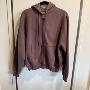Aritzia Cozy Fleece Full Zip Hoodie Smoked Eggplant
